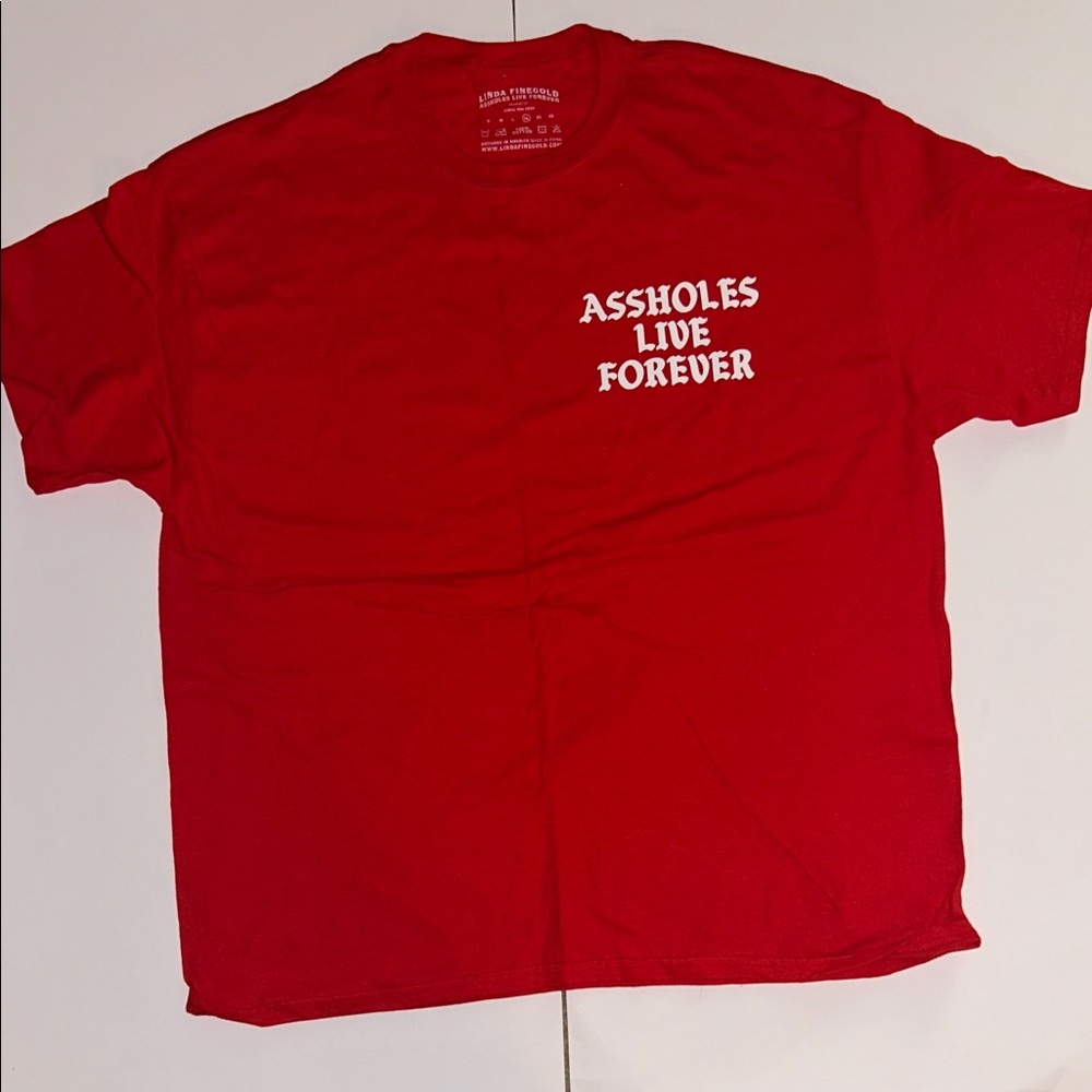 Linda Finegold Assholes Live Forever Red Graphic Tee XL